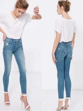 Sz 25 Mother Stunner Ankle Fray Graffiti Girl stretch straight leg skinny